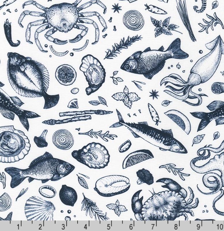 Robert Kaufman - Catch of the Day - Navy Fish - Fabric by the half yard