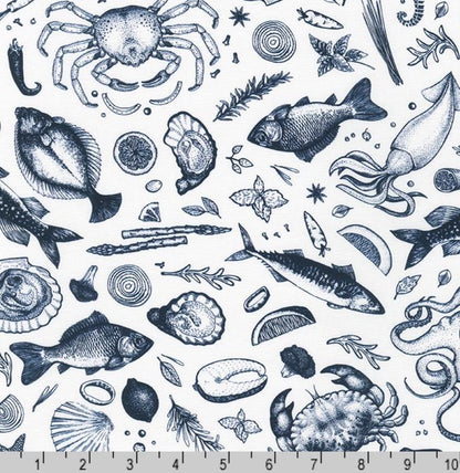 Robert Kaufman - Catch of the Day - Navy Fish - Fabric by the half yard