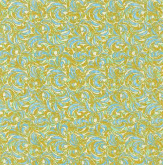 Robert Kaufman - Midnight Nectar - Swirls Sea Glass Metallic - Fabric by the half yard