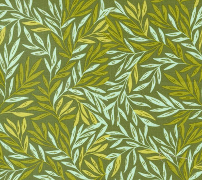 Moda - Willow - Leaf - Dark Green - by 1 Canoe 2 - Fabric by the Half Yard