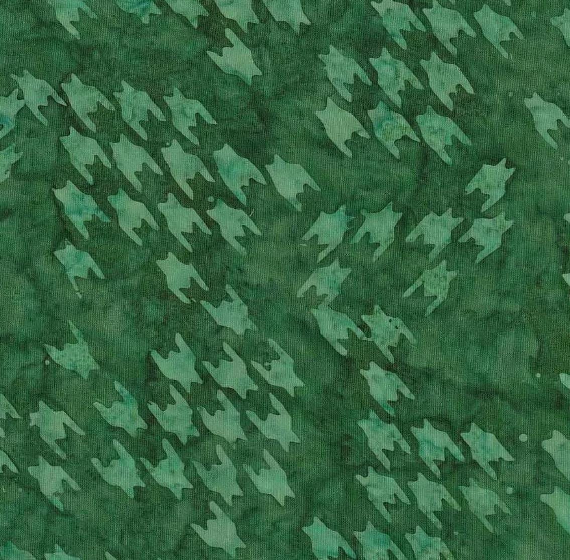 Batik Textiles - Green Batik Fabric Houndstooth Geometric - Fabric by the half yard