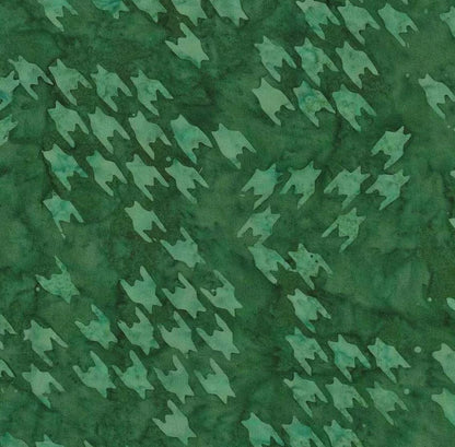 Batik Textiles - Green Batik Fabric Houndstooth Geometric - Fabric by the half yard