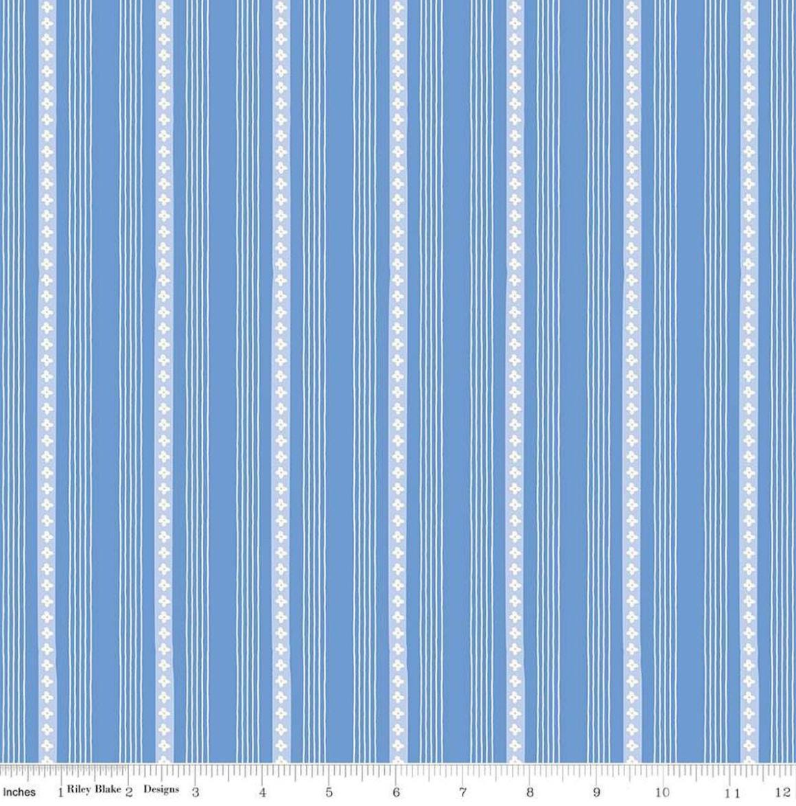 Riley Blake - Penelope - Stripes Blue - C16645-BLUE Quilting Cotton Fabric by the HALF yard