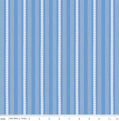 Riley Blake - Penelope - Stripes Blue - C16645-BLUE Quilting Cotton Fabric by the HALF yard