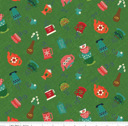 Riley Blake - In From The Cold - Green Cups - 100% Quilting Cotton Fabric by the HALF YARD
