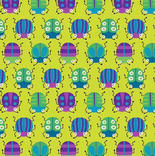 Andover - Buzzin Around- Green Beetles 9383-G - Fabric by the half yard