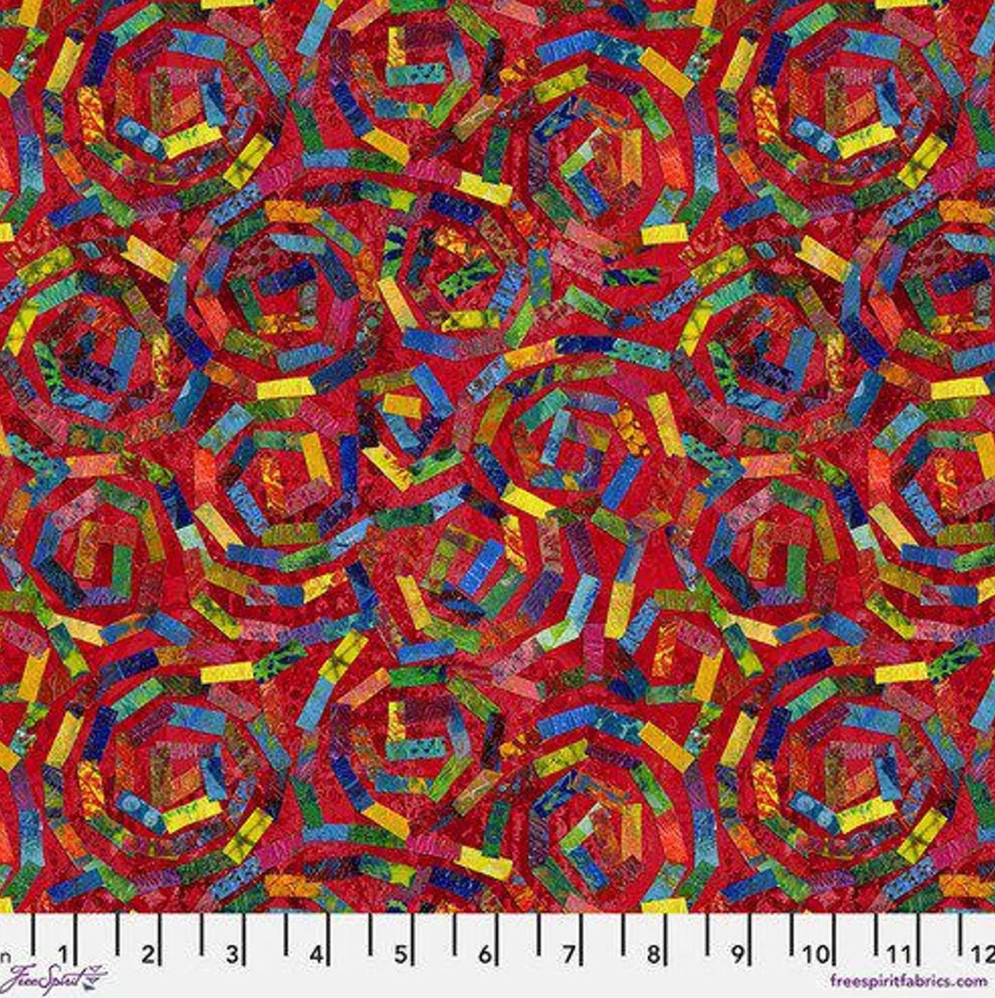 Free Spirit - Paper Trees - Forest Path Red Spiral Cotton Fabric by the half yard