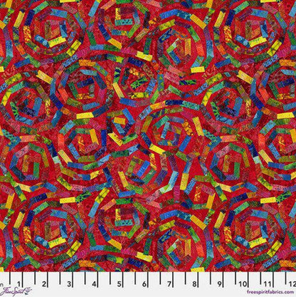 Free Spirit - Paper Trees - Forest Path Red Spiral Cotton Fabric by the half yard