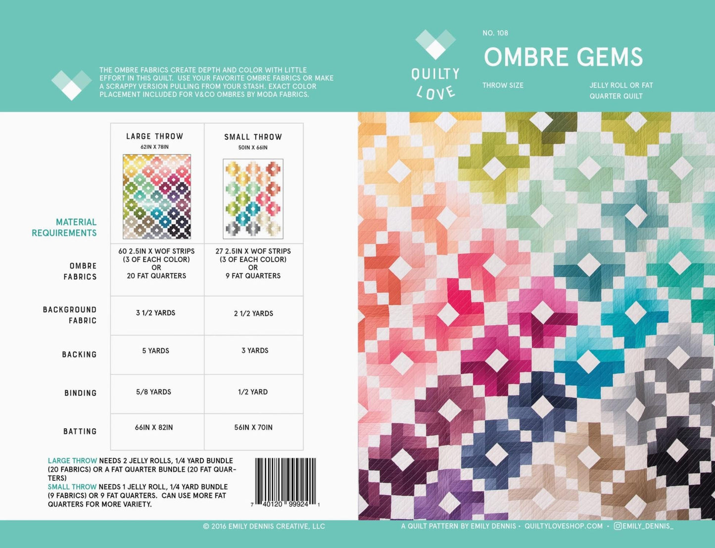 Ombre Gems by Quilty Love - Printed Paper Pattern
