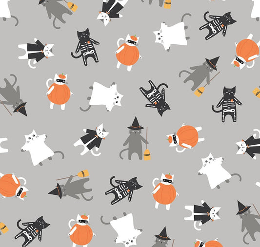 Riley Blake - Hey Bootiful - Gray Cats - Halloween fabric by the half yard