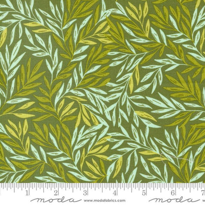 Moda - Willow - Leaf - Dark Green - by 1 Canoe 2 - Fabric by the Half Yard