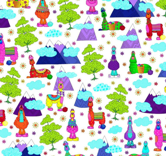 RJR Fabrics - Llama Llama Bo Bama - Llama Mountain White - 100% Quilting Cotton by the HALF YARD