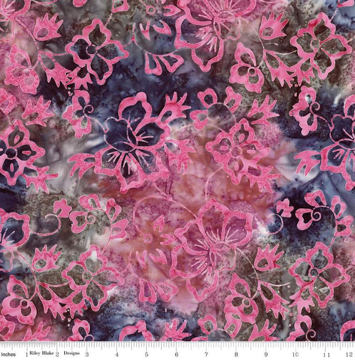 Riley Blake - Expressions Batiks Radiant Flourish Raspberry Nightshade - Hand Dyed Batik Quilting fabric by the half yard BT23381-207