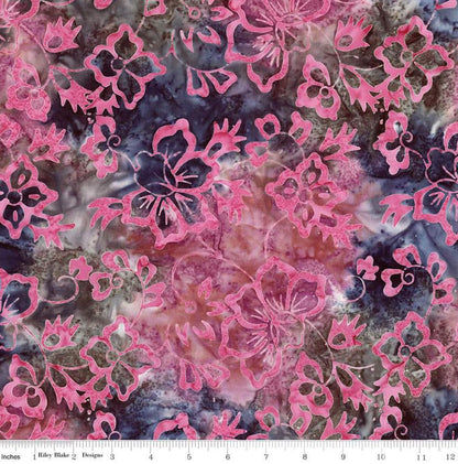 Riley Blake - Expressions Batiks Radiant Flourish Raspberry Nightshade - Hand Dyed Batik Quilting fabric by the half yard BT23381-207