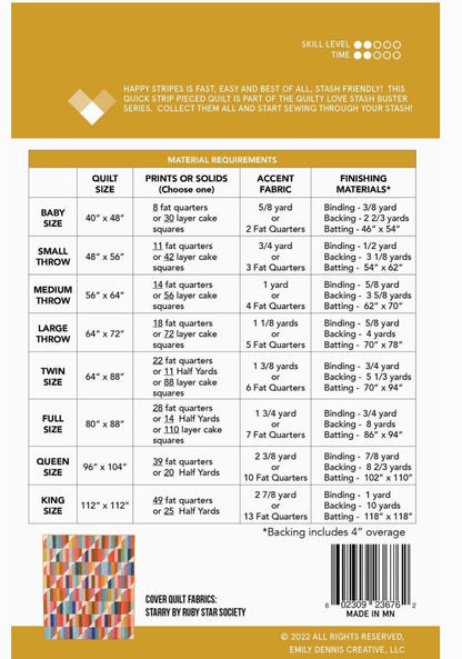 Happy Stripes by Quilty Love - Printed Paper Pattern
