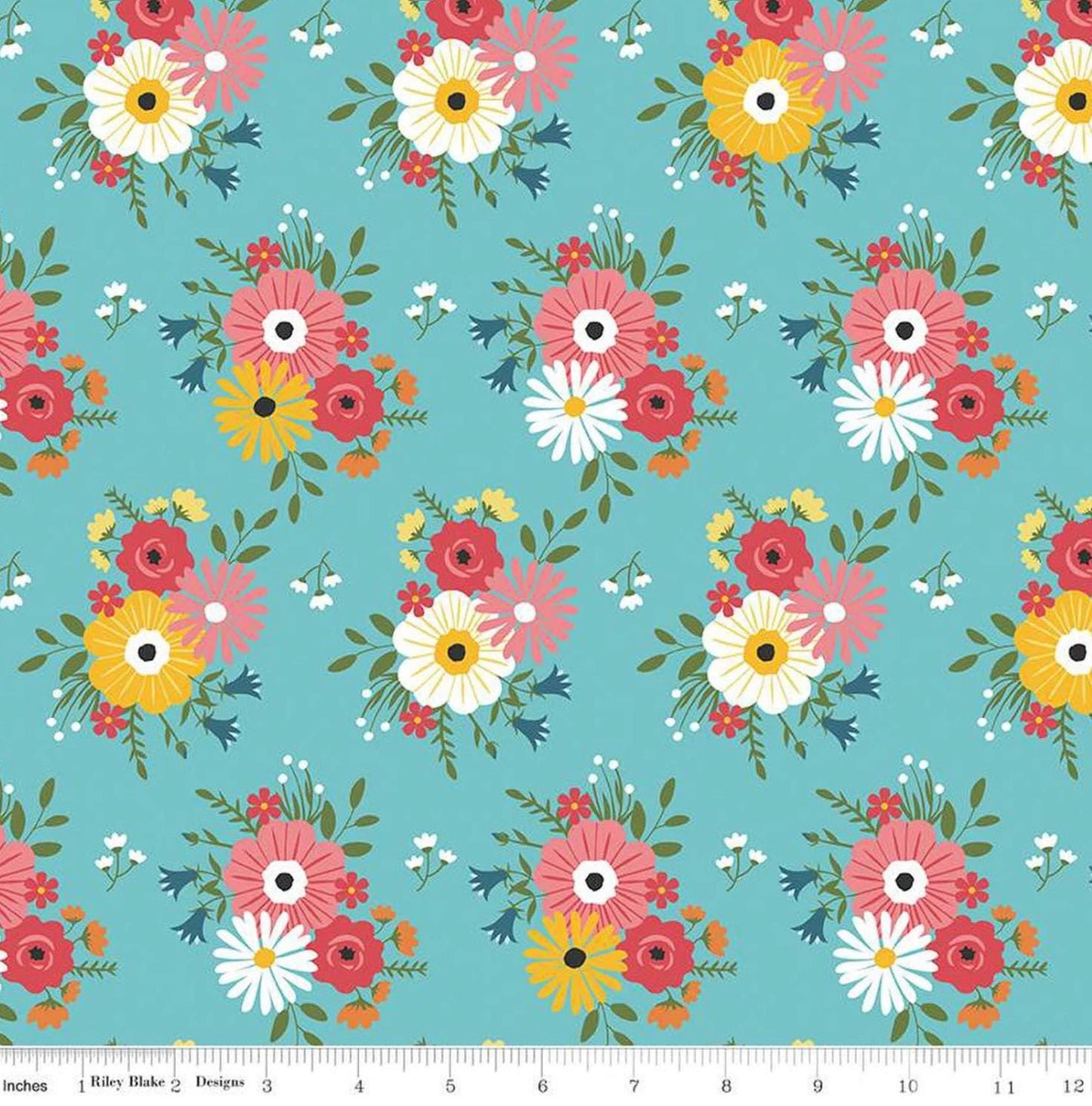 Riley Blake - Gone Glamping - Aqua Floral - Fabric by the half yard