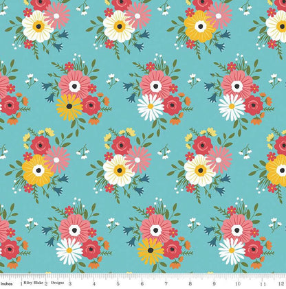 Riley Blake - Gone Glamping - Aqua Floral - Fabric by the half yard