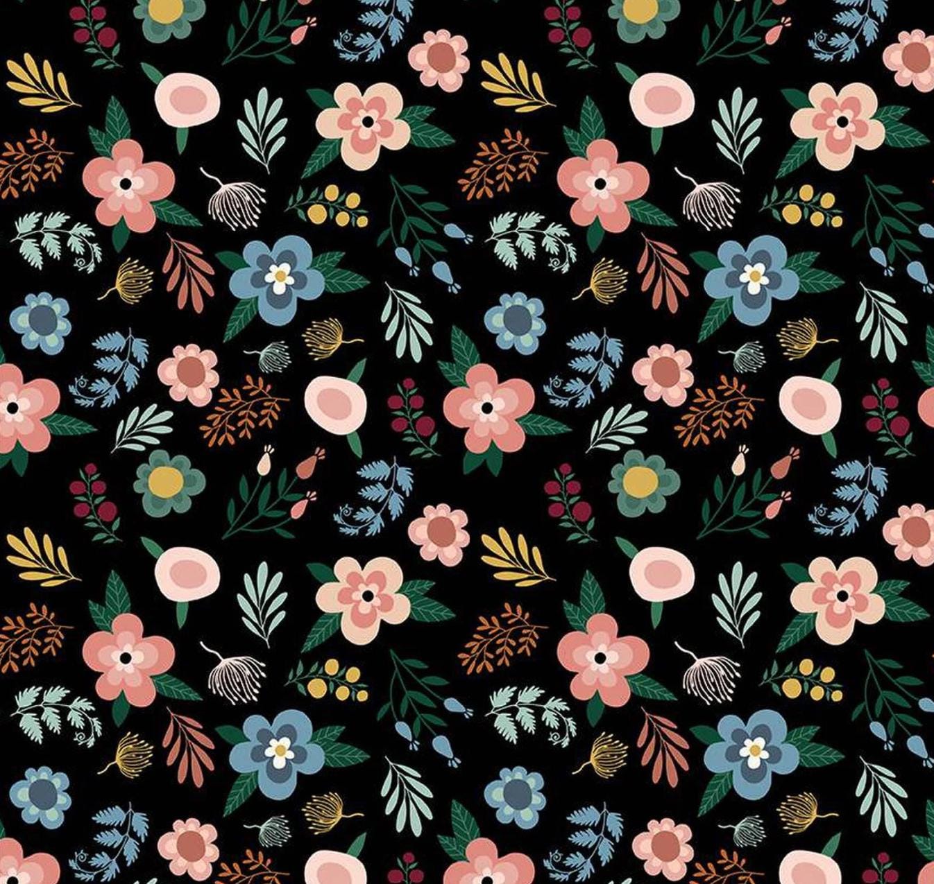 Riley Blake - Let's Create - Black Floral - fabric by the half yard