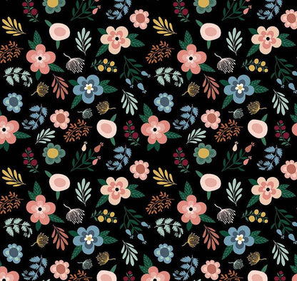 Riley Blake - Let's Create - Black Floral - fabric by the half yard