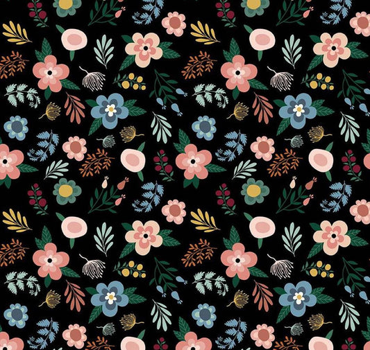 Riley Blake - Let's Create - Black Floral - fabric by the half yard
