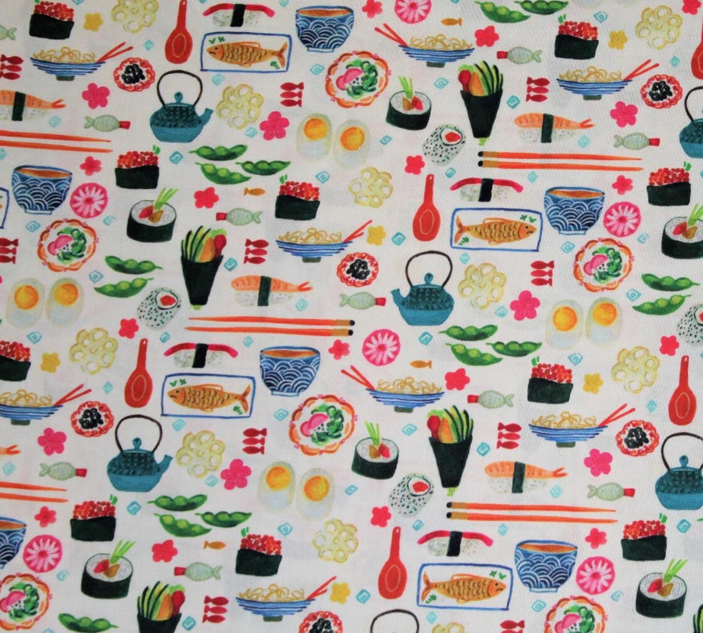 Dear Stella - Tokyo Dreams - Sushi - White - 100% Quilting Cotton Fabric by the HALF YARD - STELLA-DAW1391