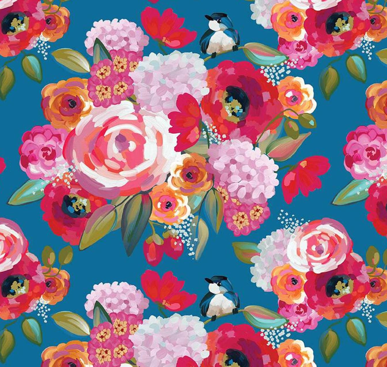 Riley Black - Poppies and Plumes - Main - Ocean - Fabric by the half yard
