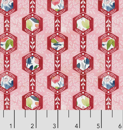 Free Spirit - Georgia Blue - Ruby Red Geometric - Fabric by the half yard