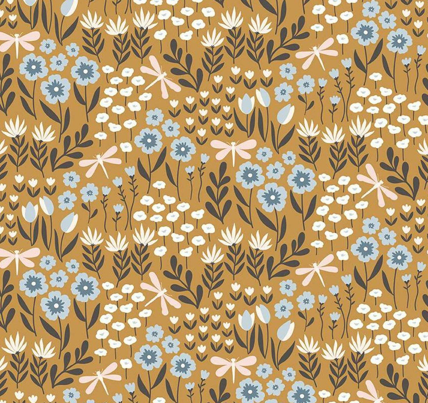 Riley Blake - Little Swan - Lakeside Floral - Curry - Fabric by the half yard