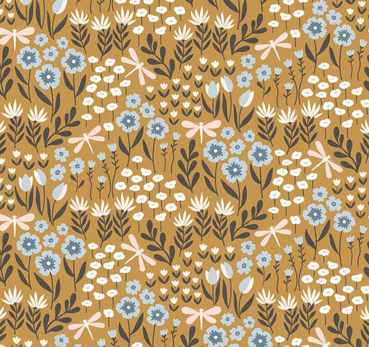 Riley Blake - Little Swan - Lakeside Floral - Curry - Fabric by the half yard