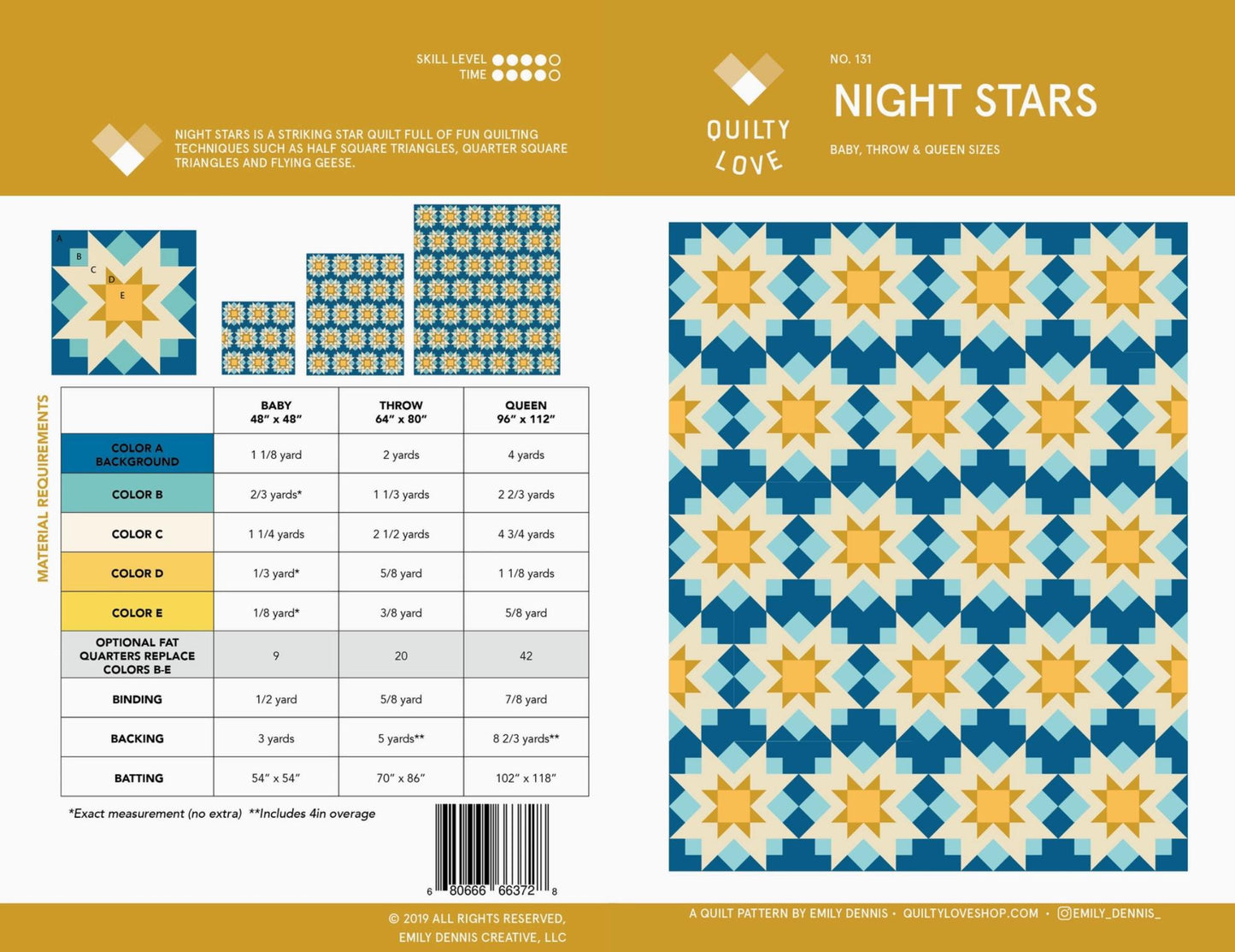 Night Stars Pattern by Quilty Love - Printed Paper Pattern
