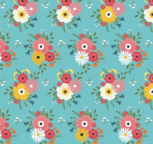 Riley Blake - Gone Glamping - Aqua Floral - Fabric by the half yard