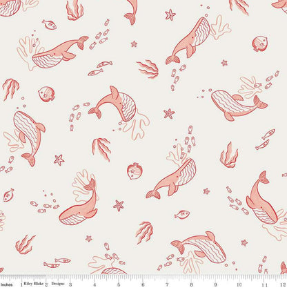 Riley Blake - Lost at Sea - Whales - Red White - C13402 - Fabric by the half yard