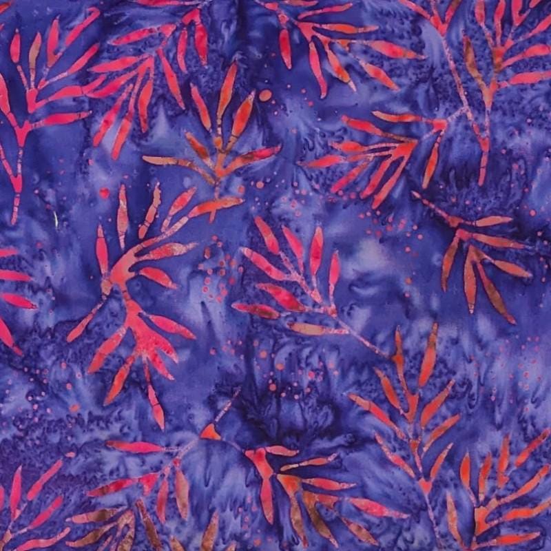 Batik Textiles - Purple Red Leaf - 4763 - Fabric by the half yard