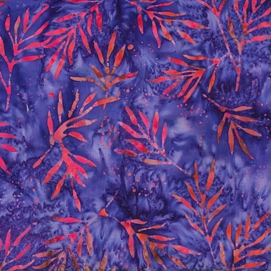 Batik Textiles - Purple Red Leaf - 4763 - Fabric by the half yard