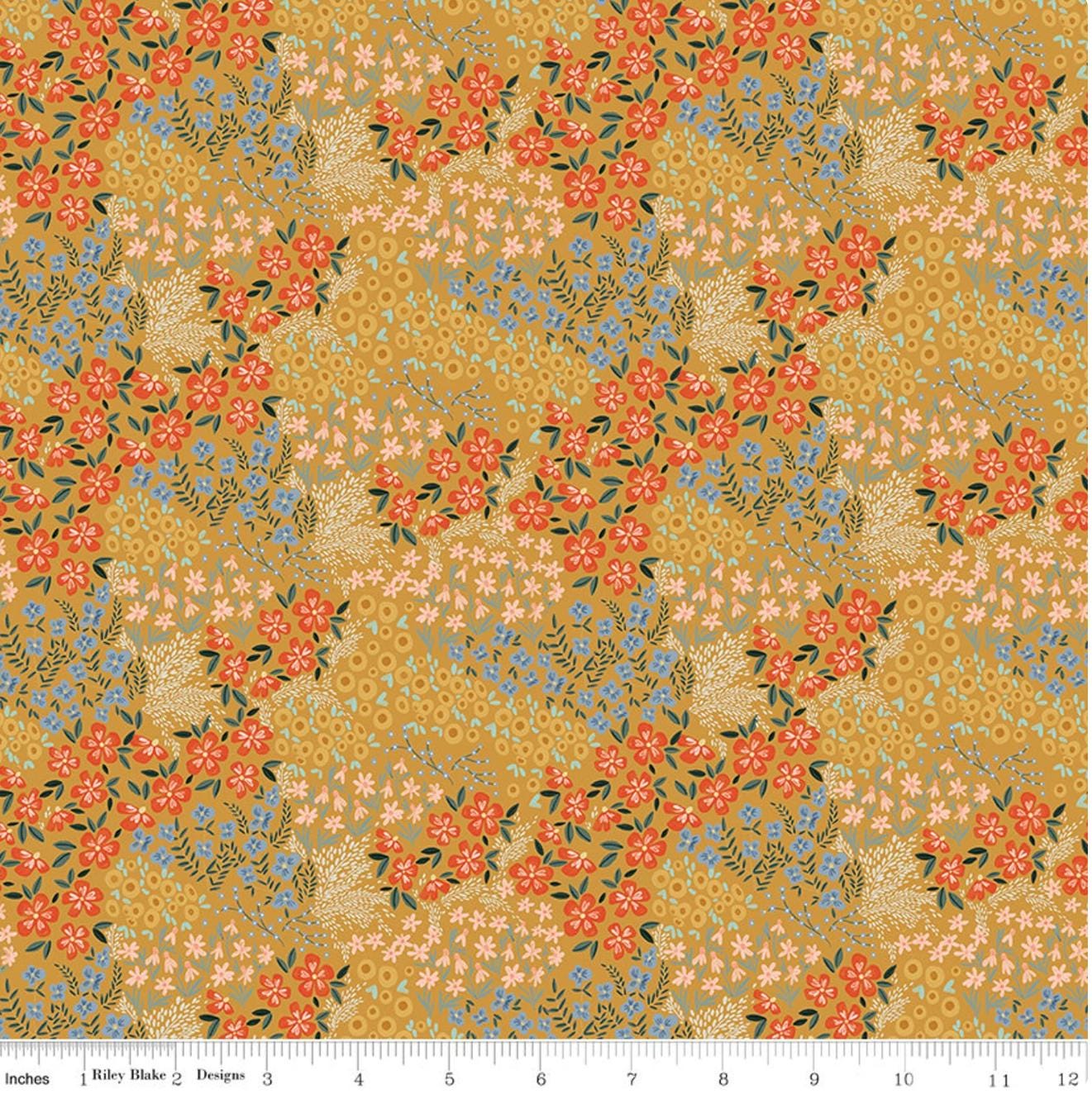 Riley Blake - Farmhouse Summer -  Floral - Gold by Echo Park Paper Co - C13632-GOLD - Fabric by the half yard