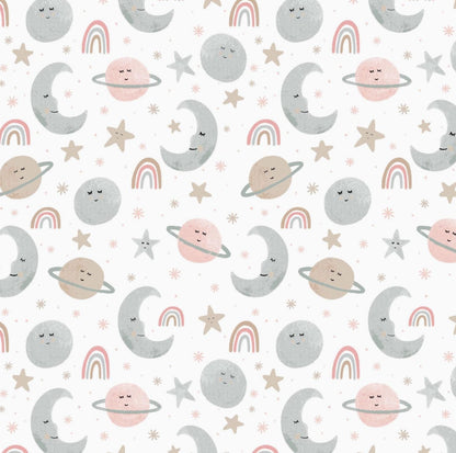 Camelot Fabrics - Love You To The Moon - Blush Pink - Flannel fabric by the half yard