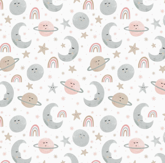 Camelot Fabrics - Love You To The Moon - Blush Pink - Flannel fabric by the half yard