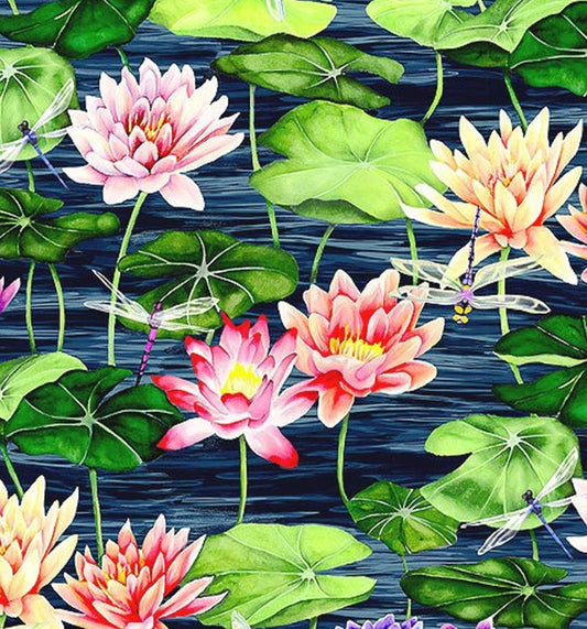 Clothworks - Dragonfly Days - Water Garden Lilies - 3753-55 - Fabric by the half yard