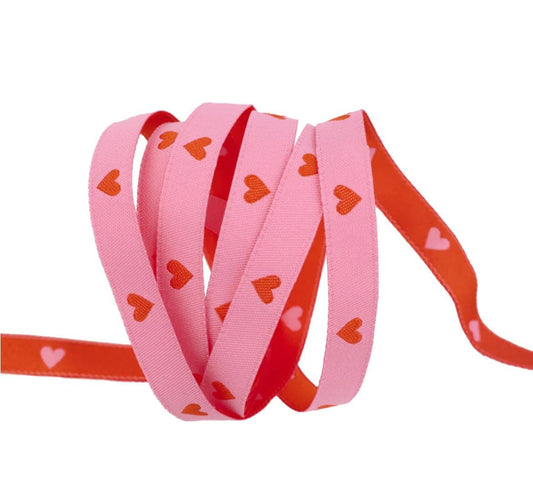 Ruby Star Society - Hearts 3/8" Inch Wide Jacquard Ribbon in Sorbet by Melody Miller for Renaissance Ribbon - By the HALF Yard