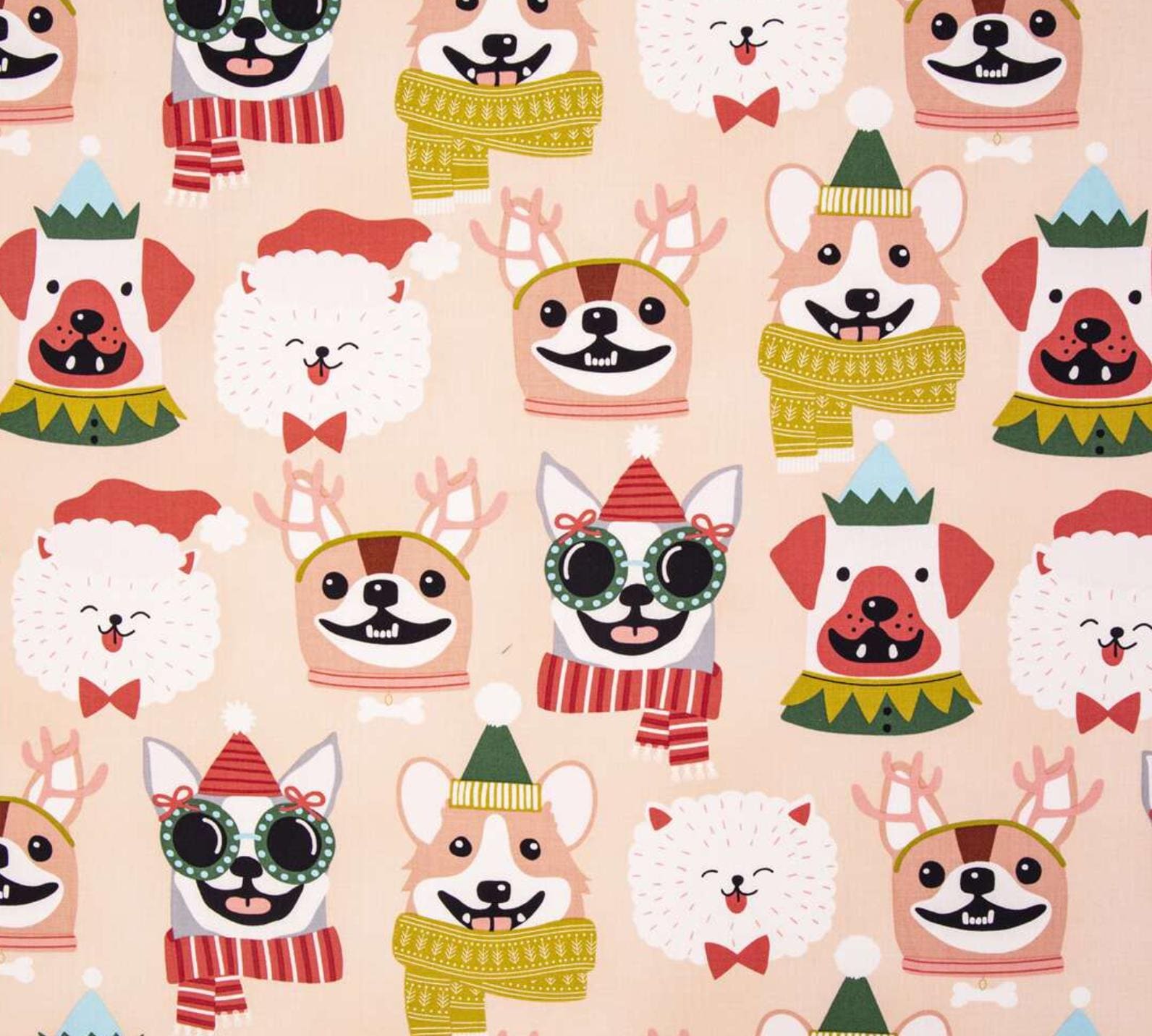 Alexander Henry Canine Christmas Blush Cotton Fabric